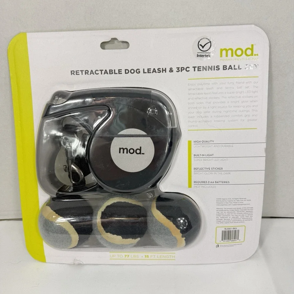 Retractable Dog Leash with 3 PC Tennis Ball Set Reflective 15ft Cord RL0001-BKA